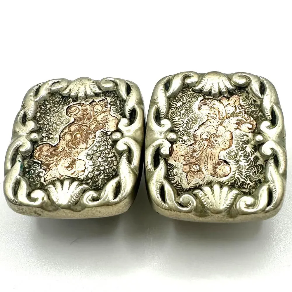 Antique Victorian 1885 rose gold filled silver gilt embossed etched cufflinks